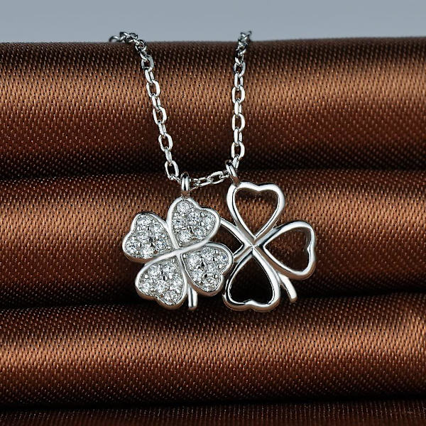 Klöverhänge halsband, 925 silver halsband för kvinnor flicka, inlagd, julklapp och födelsedagspresent (sliver) Silver