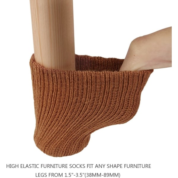 24 st möbelstrumpor, halkfria stickade möbelbenstrumpor med hög elasticitet, golvskydd (brun) brown