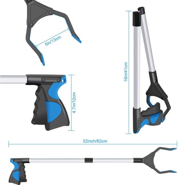 Affaldsopsamler Grabber Stick, 32\" Lang Arm Affaldsopsamlingsudstyr Affaldsopsamlingshåndværktøj (Blå) blue