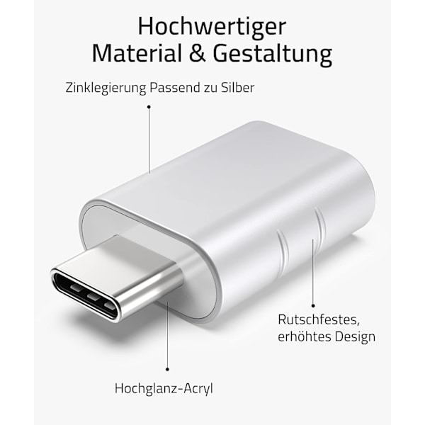 USB C-adapter till USB 3.0 10 Gbps otg-adapter dataöverföringsladdningsadapter (2 st, silver) Silver