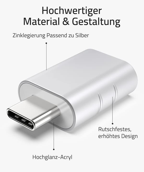 USB C -sovitin USB 3.0 10Gbps OTG-sovittimeen tiedonsiirtoon ja lataukseen (2 kpl, hopea) Silver
