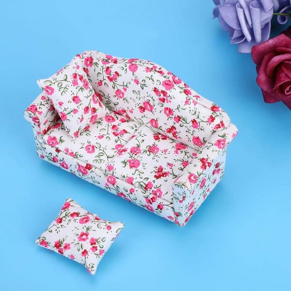 Dukkehus 1:12 Blomstermønster Mini Møbler Kjærestesofa (Stil A)