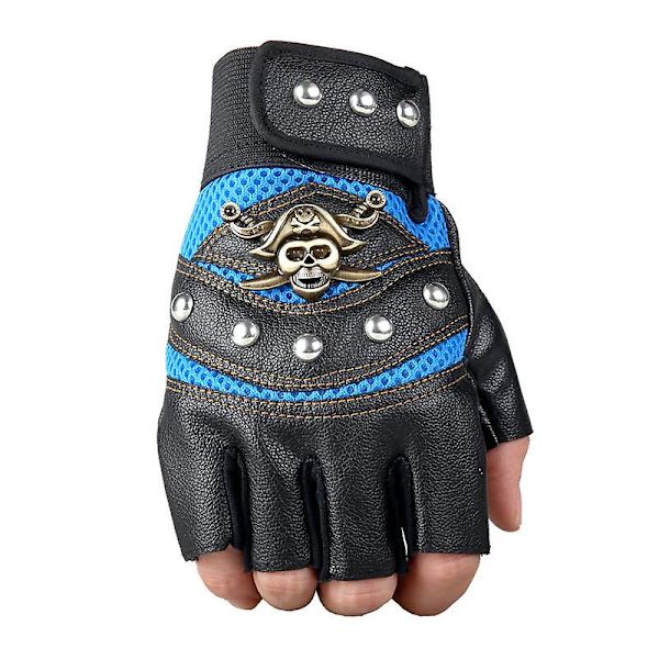 Steampunk gotiska handskar herr vintage läder kapten fingerlösa handskar (blå) blue