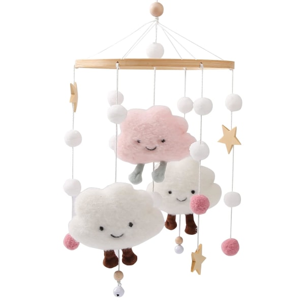 Mobil Baby Wind Chimes med filtbollar Moln Stjärnor Mobilt baby för hängande baby Changing Pink