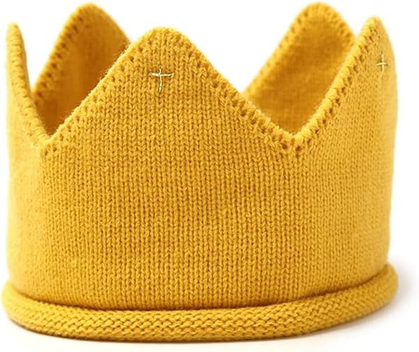 Babykrone Strikket Lue Stoffkrone Hodebånd Hodeplagg til Bursdagsfest (gul)
