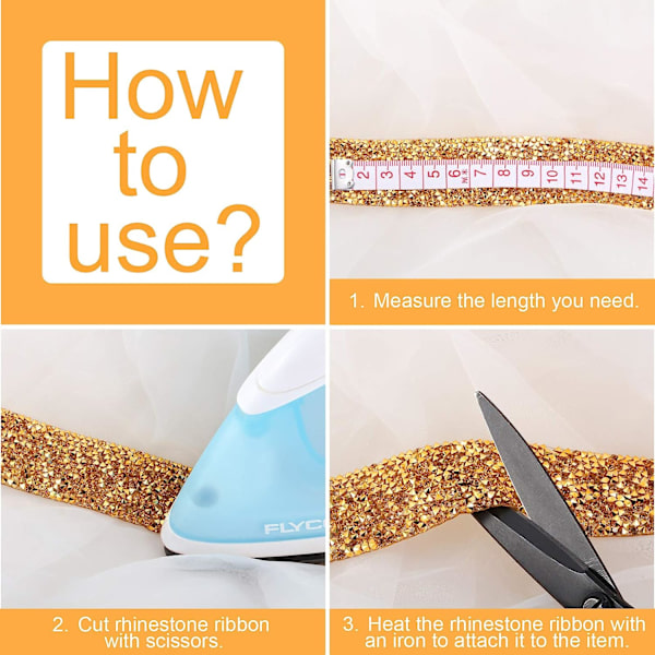 Kristall Rhinestone Band Självhäftande 3 Yards Diamant Rhinestone Band Bling Band Rullar Bandning Bälte Wrap, 3 Rullar i 3 Storlekar gold