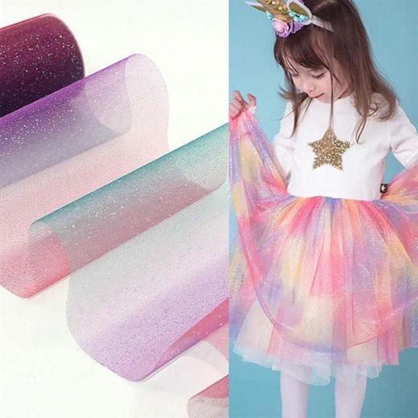 1 st Rainbow Gradient Glitter Tulle Rulle Tyg Band Tulle Band Rulle (6 I 10 Yards), Blå color 4