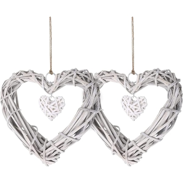 Förpackning med 2 hjärtan flätad krans dekor, handgjorda rotting hjärta form hantverk
