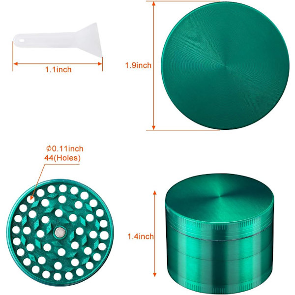 Kvarn Crusher 4-delad set kvarn i zinklegering med pollen skrapa för kryddörter (grön) Green