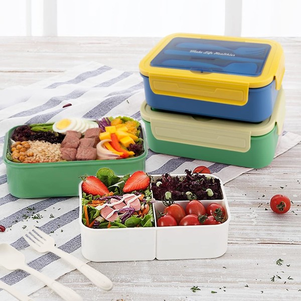 Bento Lunch Box, läckagesäker lunchlåda med 3 fack, 37oz, BPA-fri (blå) pink