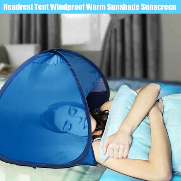 Mini strandskydd, popup-huvudstödstält, UV-skydd, sol- och vindskydd, hopfällbart (blå M) m