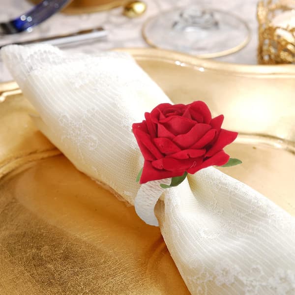 4 stk. roseblomst serviettringer Bryllupsstoff serviettringer Valentinsdagdekorasjon