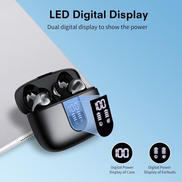 Trådløse øretelefoner Bluetooth med mikrofon, 40 timer IPX7 vanntett USB C trådløs (svart)