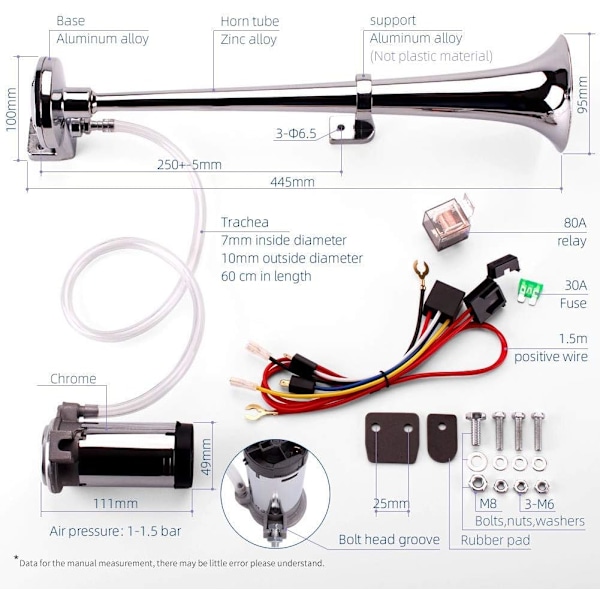 12V 150db, Krom Zinklegering Luchtclaxon voor Treinclaxon Kit voor Vrachtwagens met Schakelaar