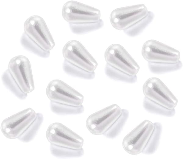 100 stk. plastimitasjonsperle dråper imitasjonsperle vanndråper DIY smykkelaging (hvit, 6mmx10mm)