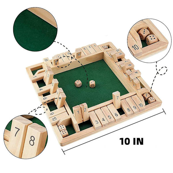 Traditionellt Shut The Box-spel för 4 spelare Digital Flop-spel Pub-brädspelet green