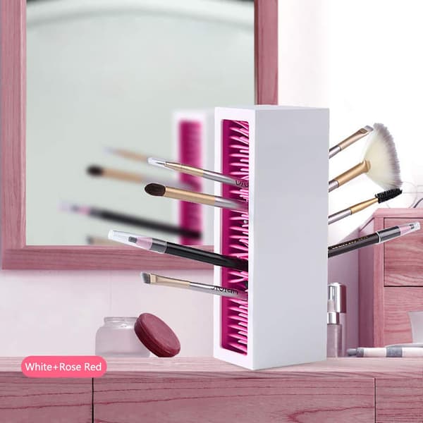 Make-up børsteopbevaring lavet af silikone, læbestift/øjne/neglelak organiser (rosarød)