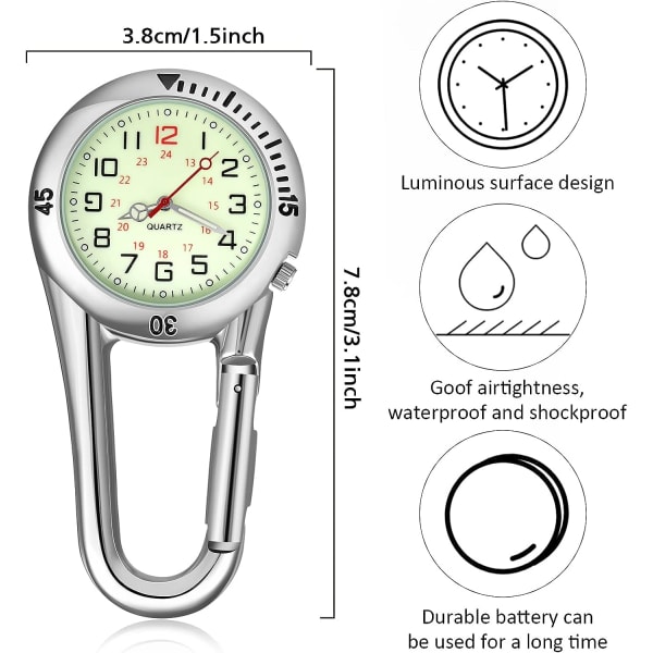 2 delar Clip on Quartz Watch Ryggsäck Fob Bälte Watch säkerhetsspänne för utomhusaktiviteter （svart+vit）