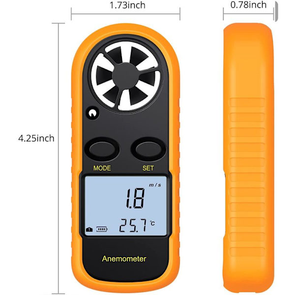 Digital Anemometer LCD Vindhastighetsmätare Luftflödeshastighetsmätare Indikator Termometer med Bakgrundsbelysning