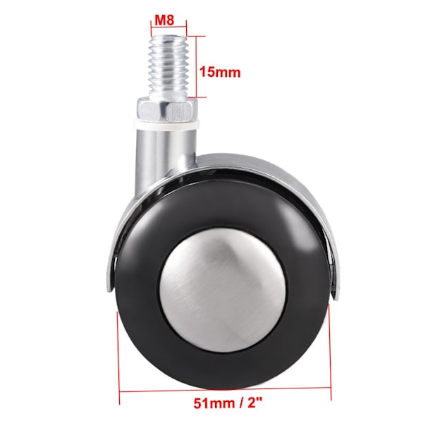 Möbelhjul i legeringsplast 2 tum dubbla hjul M8 x 15 mm gängad stång vridhjul, 5 st