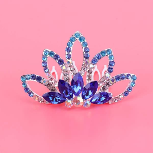 1 stk. Mini Kam Prinsesse Tiara Rhinestone Hårklemmer til Bryllupshår (blå) Blue