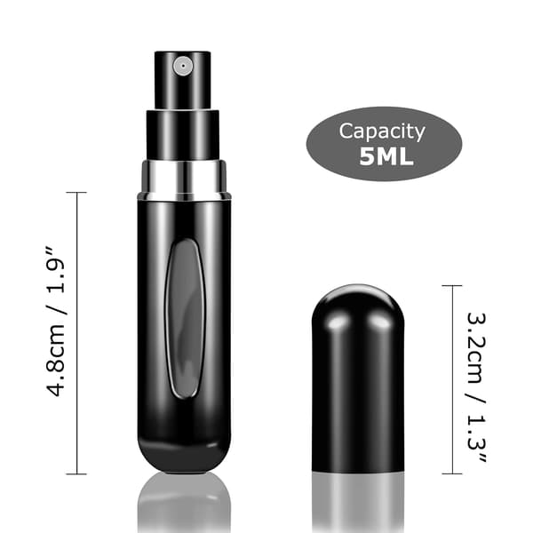 2 stk påfyllbare parfymeatomizerflasker, bærbare mini separate parfymeflasker, reise- og utfluktspraybokser dispensere 5 ml/0,2 oz (svart) Black