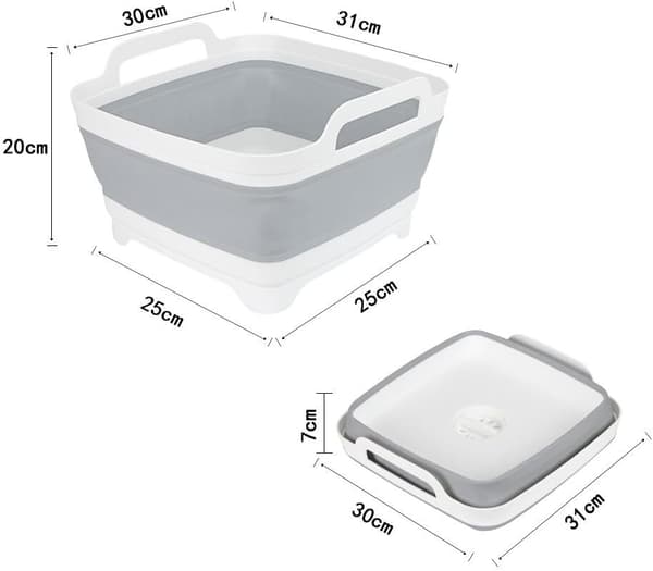 Sammenklappelig campingbalje til campingkøkken, sammenklappelig kurv grå-hvid grey