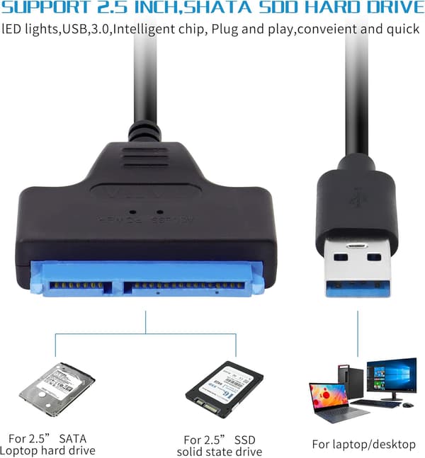 SATA USB 3.0 -kovalevysovitinkaapeli 2,5 tuuman ulkoiselle kovalevylle SSD-tuki