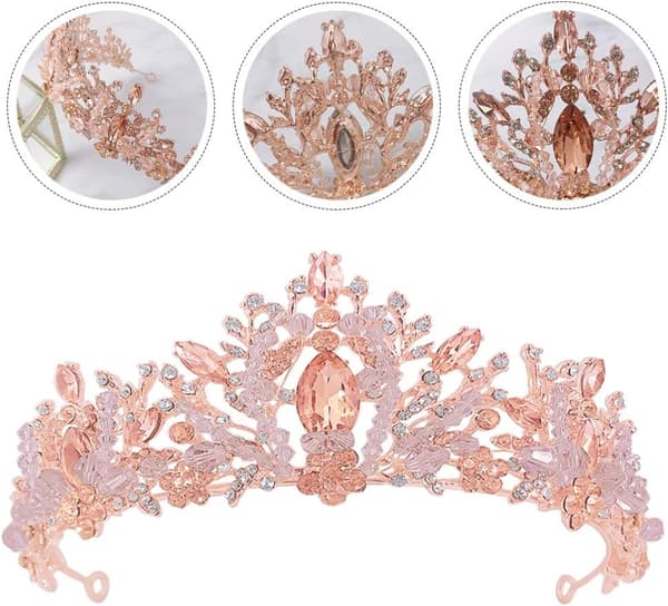 Krystallhodebånd Diamant Brudehodeplagg Bryllupsball Krone Hårpynt (Rosa) Pink