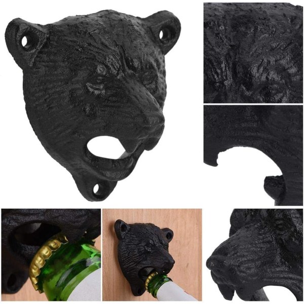 Väggmonterad gjutjärn Craft Bear Head Flasköppnare 1 stycke (svart)