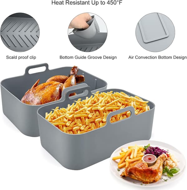 5 stk. silikoneindsats til dobbelt airfryer tilbehør - grå grey