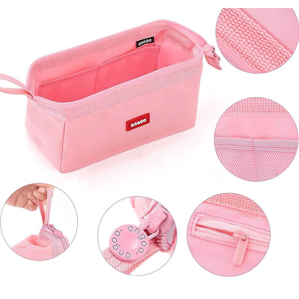 Pennfodral i kanvas med stor kapacitet, bärbart pennfodral, skolmaterial (rosa) Pink