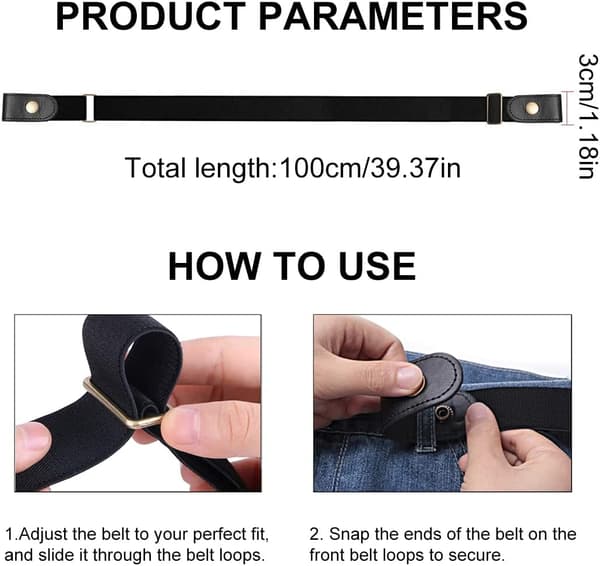 2 elastiska bälten utan ögla, osynligt bälte för jeans och byxor, justerbart elastiskt bälte