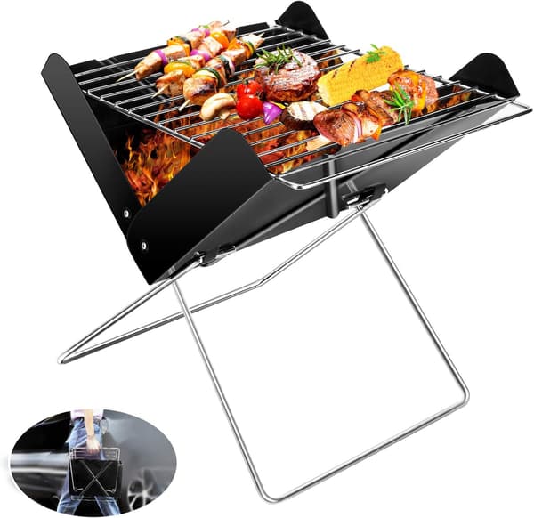 Kulgrill, bærbar rustfrit stål foldbar 31x26x29cm