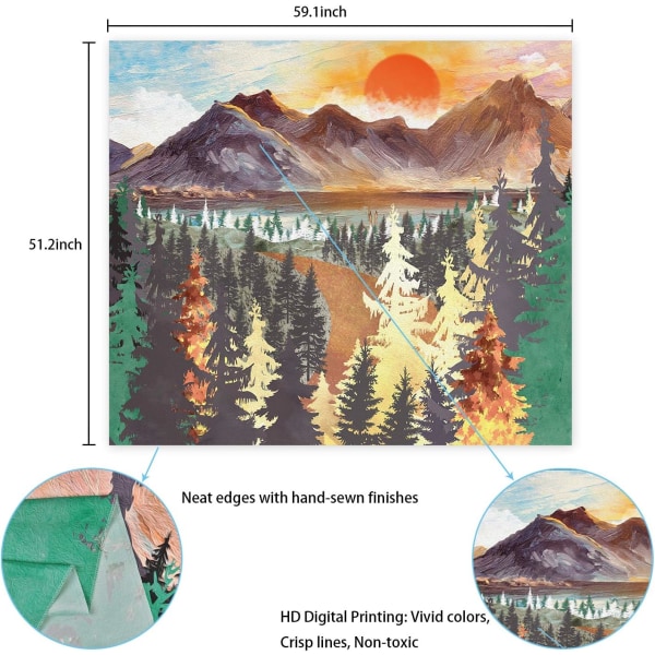 Forest Mountain gobeläng, hängande solnedgångslandskap, stor gobeläng (150x130 cm) 150*130cn