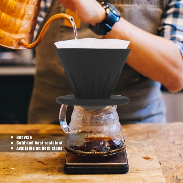 1 st återanvändbart silikonhartskaffe filter hopfällbart konfilter (svart) black