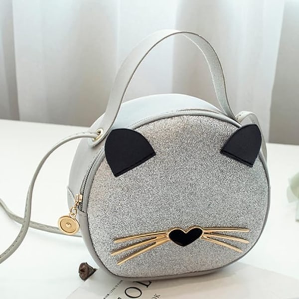 Mini Leopards axelväska crossbody väska handväska söt katt väska rund myntbräda（vit） White