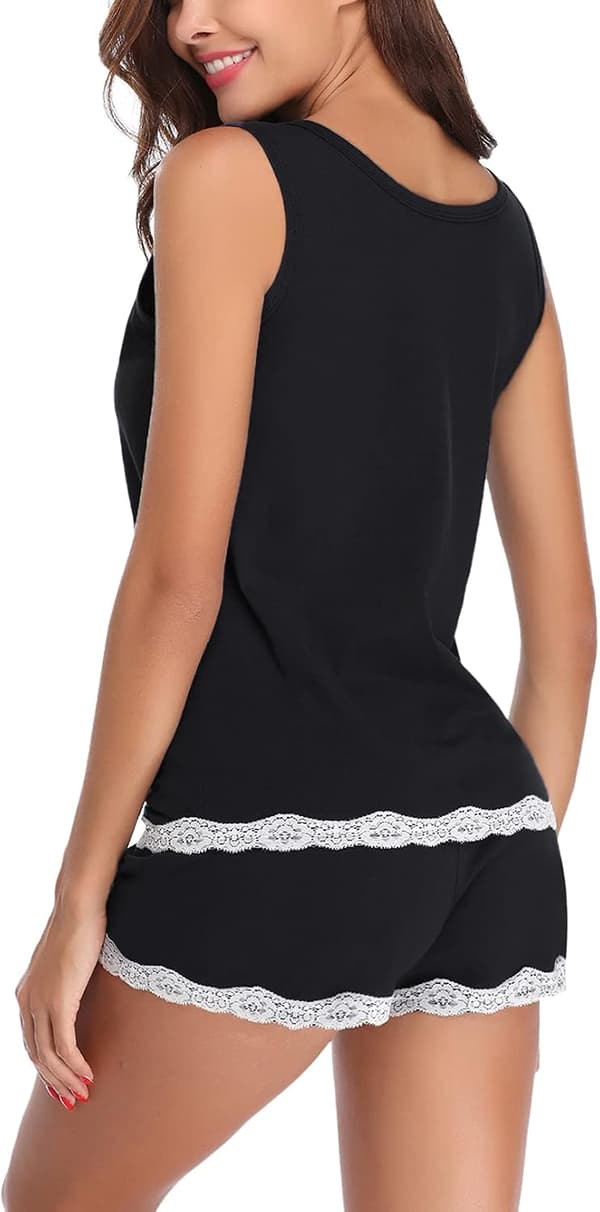 Korte pyjamas til kvinder, ærmeløs bomuldstop og shorts, loungewear (sort, 2 dele) L Black l