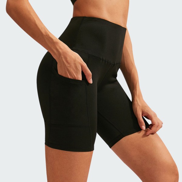 Biker-shorts kvinnor med fickor - 5-tums träningsbyxor med hög midja i spandex magkontroll löpyoga