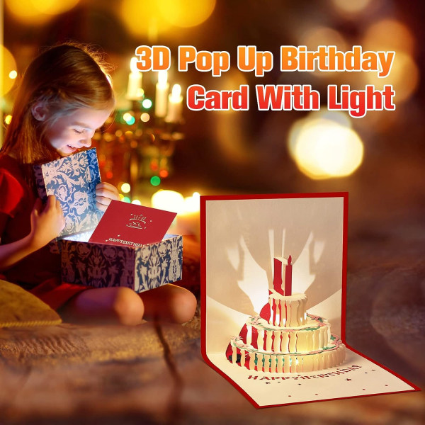 Pop-up 3D-födelsedagskort med musik och ljus, presenter för gratulationskort på födelsedagen red