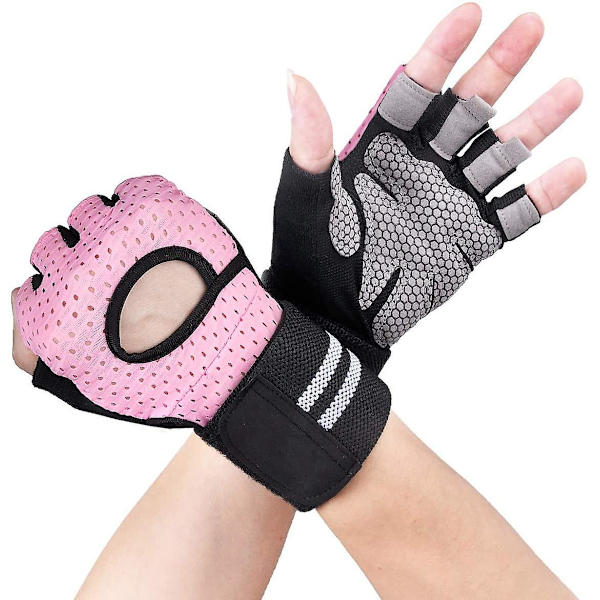 Gymhandskar, träningshandskar, handflateskydd och extra grepp, andningsbara sporthandskar medium pink m