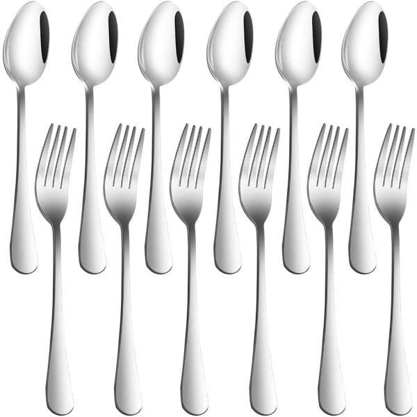 Set med 12 middagsgafflar och skedar, gafflar (8 tum) och skedar (7 tum)