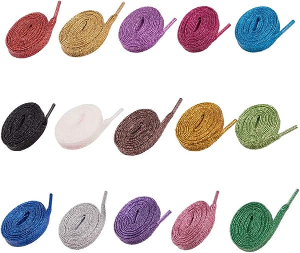 15 Par Glitter Snørebånd Flade Snørebånd Polyester Snor Flade Snørebånd (Tilfældig Farve)