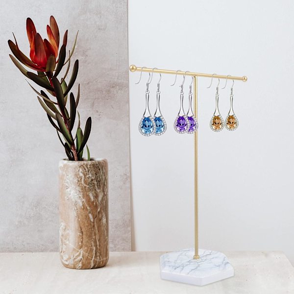 Smyckesställ T-formad örhänge displayställ guld järn halsband arrangör stativ smyckestorn hållare White