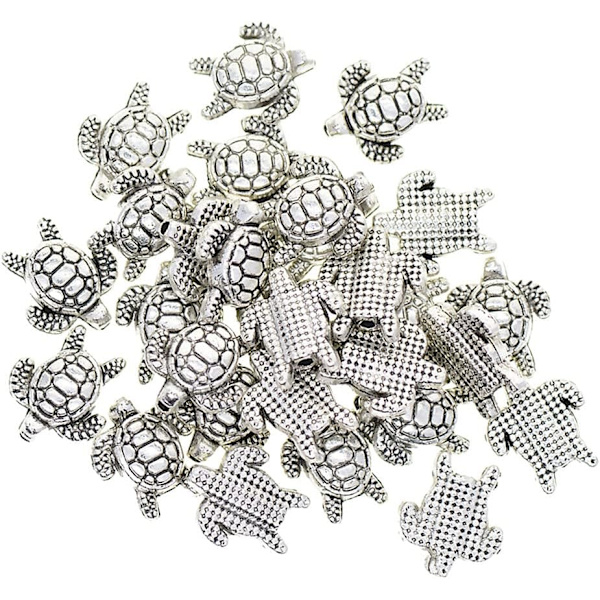 50 st söta sköldpaddsformade distanspärlor i antik silverlegering - 1,5 mm hål