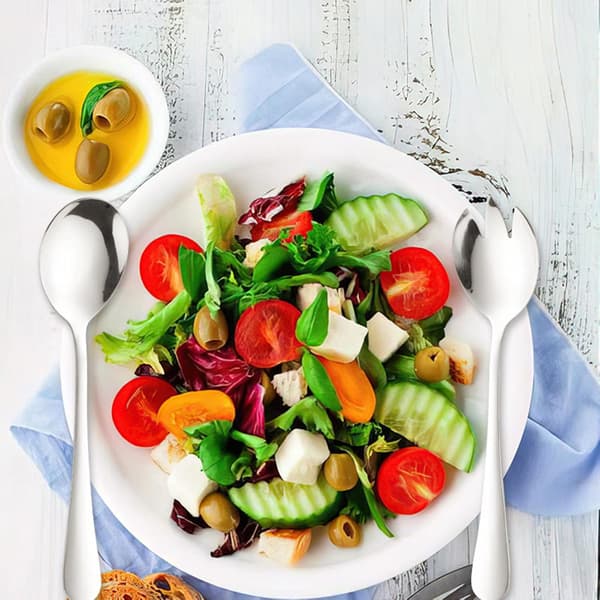 2-delt salatbestikk til restauranter, tåler oppvaskmaskin, matt rustfritt stål (sølv) silver