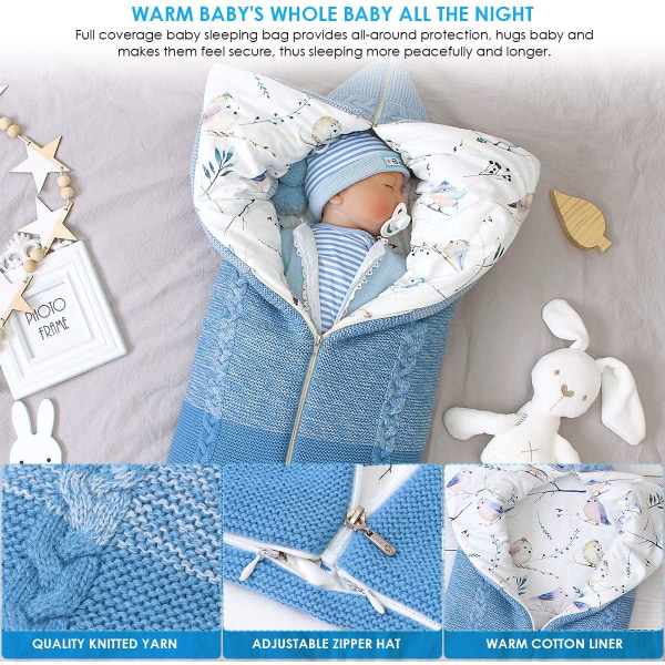 Nyfödd baby barnvagn, sovsäck, swaddle filt, multifunktionell barnvagn, 0-12 månader (blå)