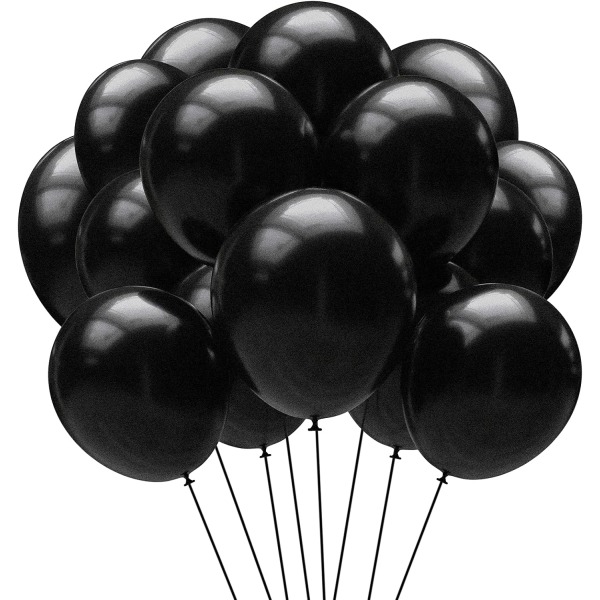 100 stycken svarta ballonger 12 tums latexballonger för Halloween-avslutningsdekorationer