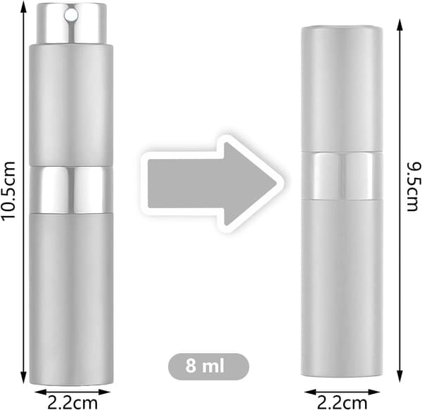 2 st tomma parfymflaskor med tratt och pipett, 8 ml mini atomizer förfyllbar väska (svart, silver)