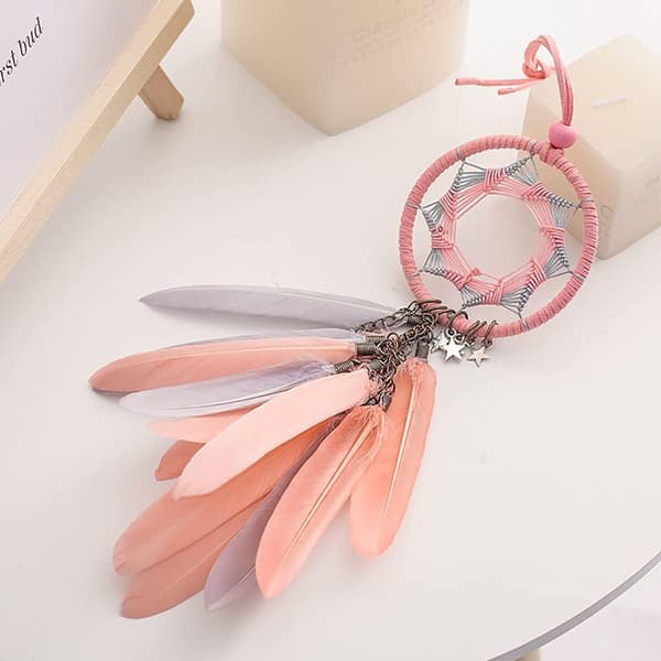Fjer Drømmefanger Dekorativ Ornament Vævning Pink (Uden Lys)